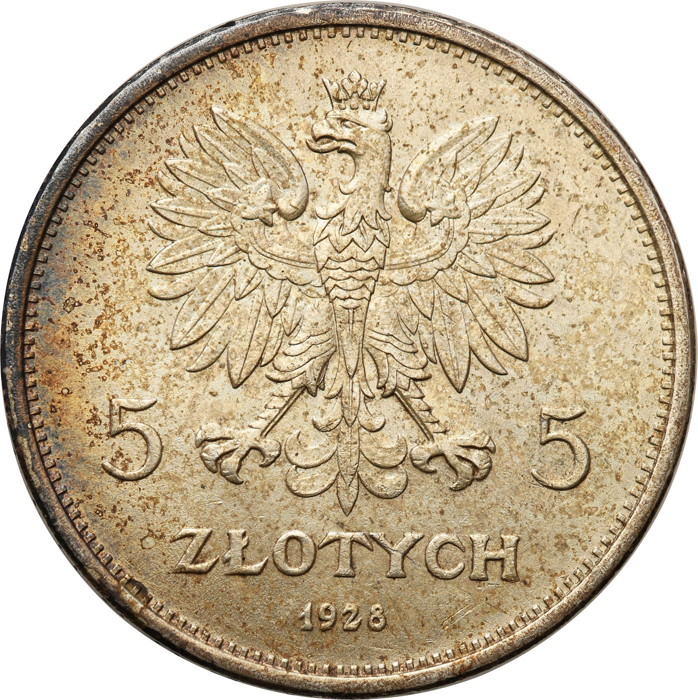 II RP. 5 złotych 1928 Nike ze znakiem mennicy - PIĘKNA
